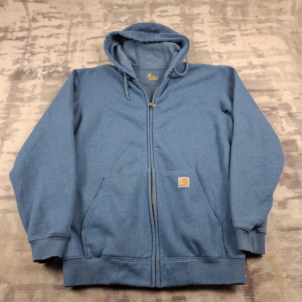 Carhartt K122 Hoodie Mens M Medium Blue Full Zip Midweight Sweatshirt Hooded